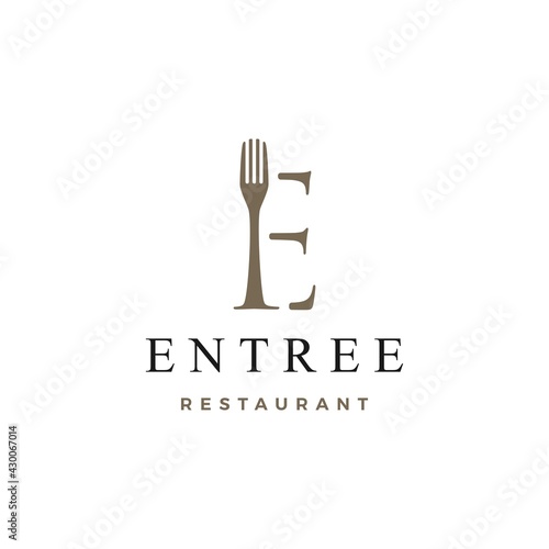 e letter mark fork food restaurant logo vector icon illustration