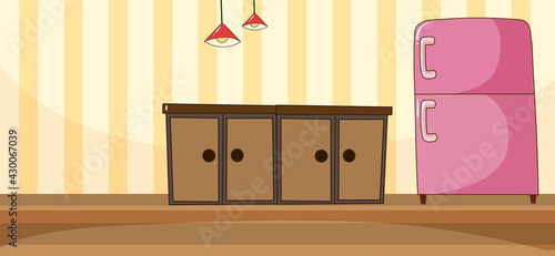 Blank kitchen scene with refrigerator and sink