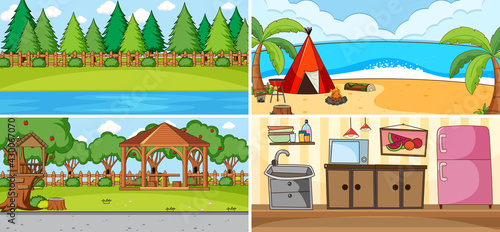 Outdoor scene set with many kids doodle cartoon character © GraphicsRF