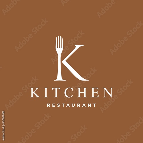 k letter mark fork food restaurant logo vector icon illustration
