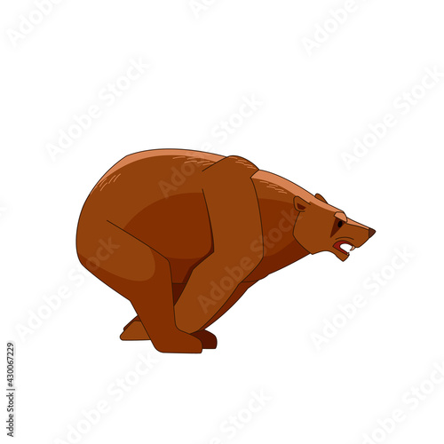 Angry bear running and attacking. Cartoon, flat style vector illustration isolated on white background