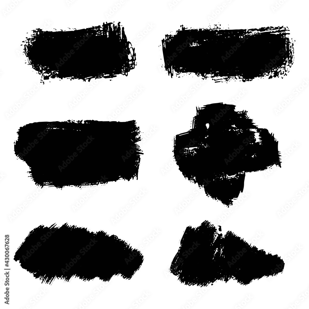 set of ink brush stroke. black paint. grunge backdrop, dirt banner, Dirty artistic design elements. vector illustration