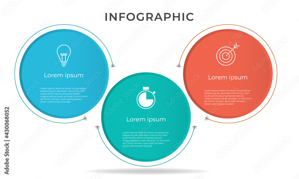Circle timeline infographic template, 3 steps. Circle timeline infographic template, 3 steps.