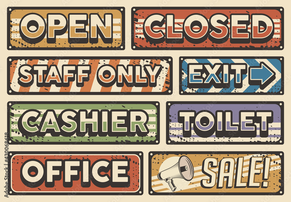 Fototapeta premium Retro vintage store board sign vector set fit for printed on tin or wood 