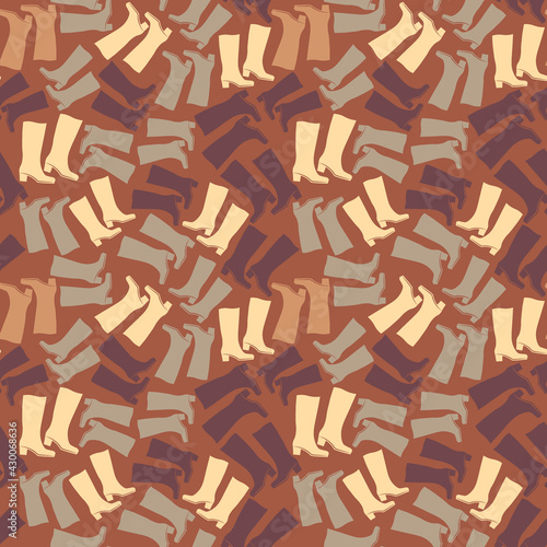 Seamless texture  pattern on a square background - shoes of different colors. Rubber or leather boots. Illustration