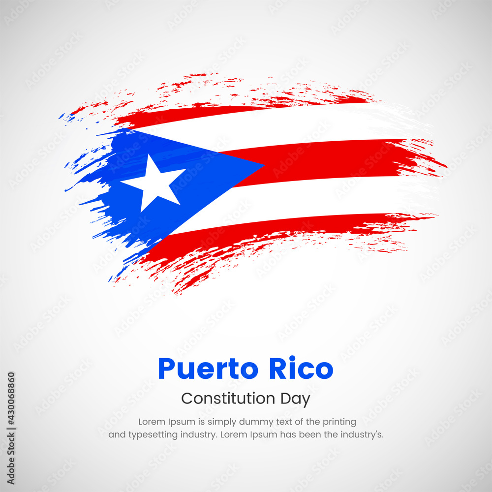 Brush painted grunge flag of Puerto Rico country. Constitution day of Puerto Rico. Abstract creative painted grunge brush flag background.