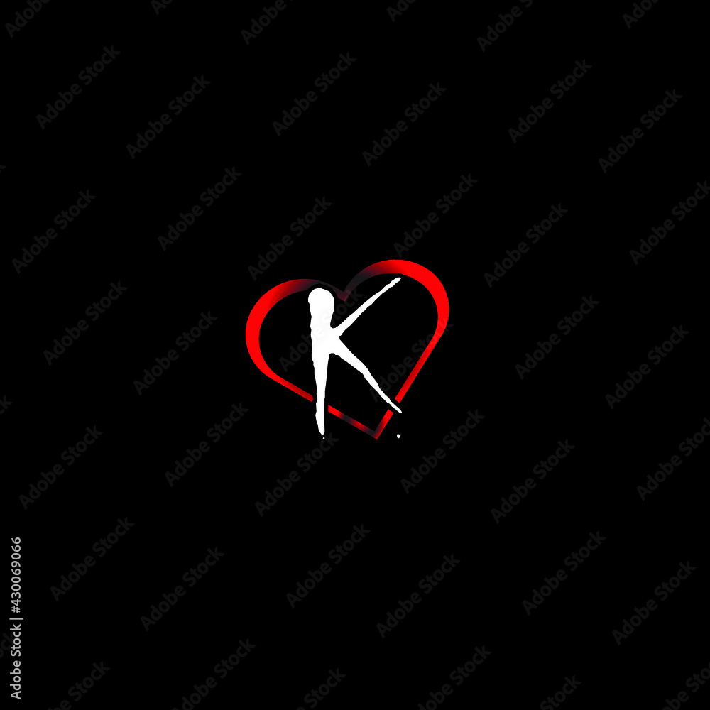 K with Red love shape.K letter logo vactor design with heart icon ...