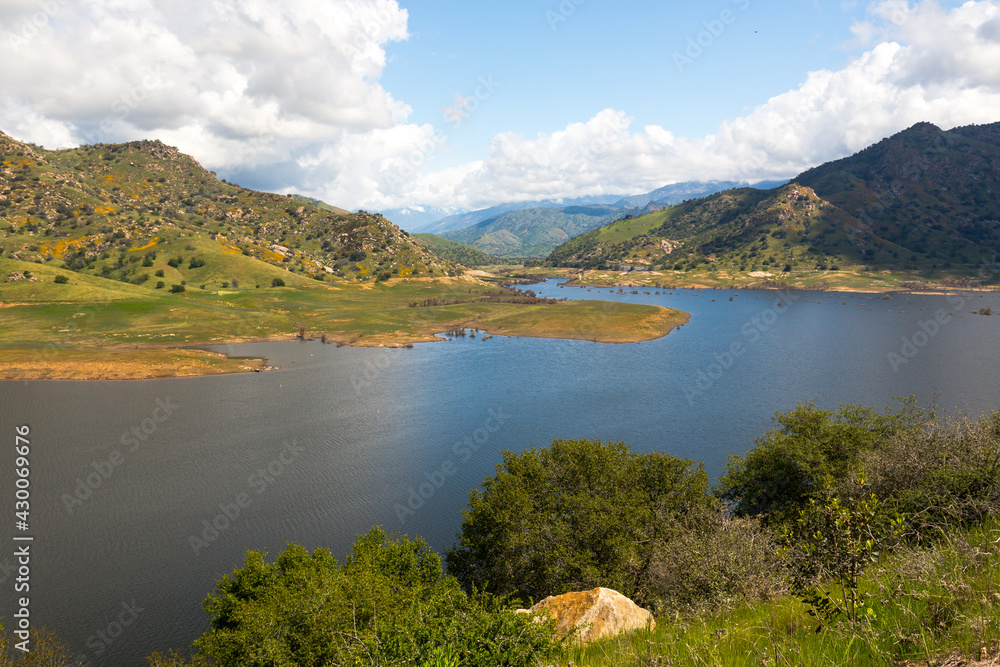 Beautiful landscape with high water in lake in spring. Location place is Lake Kaweah in California