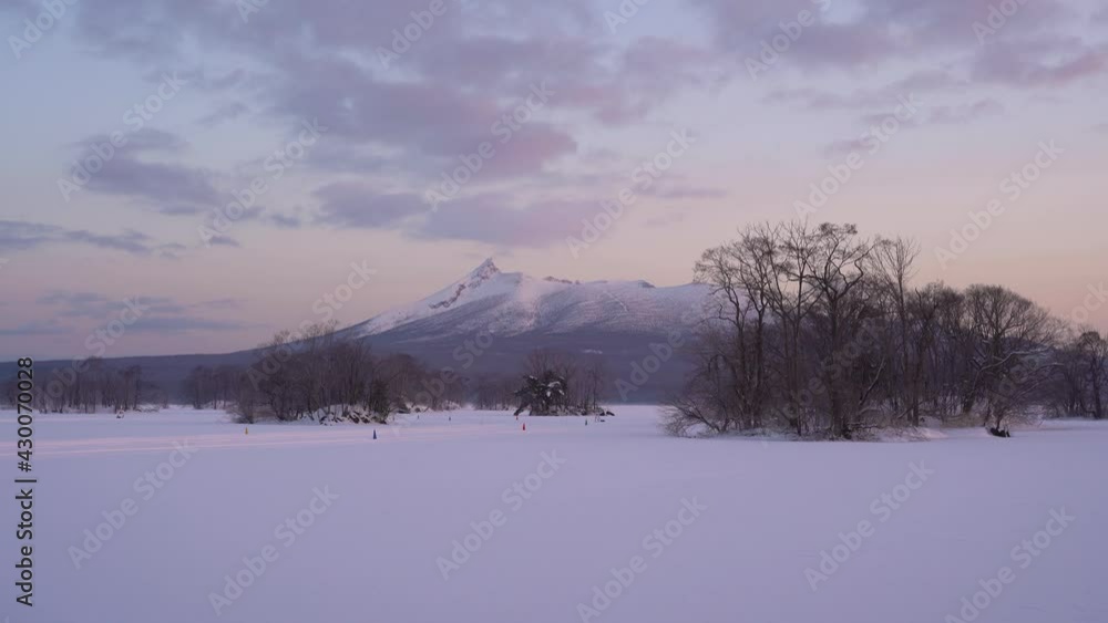 Locked off view of beautiful Onuma Koen National park in winter Locked off view of beautiful Onuma Koen National park in winter