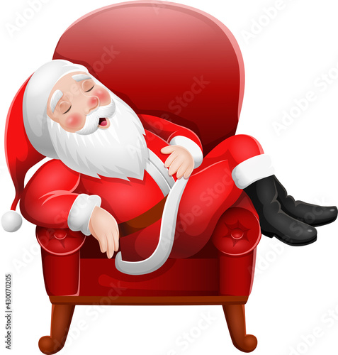 Cartoon Santa Claus sleeping on armchair