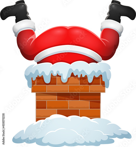 Cartoon Santa Claus stuck in the chimney