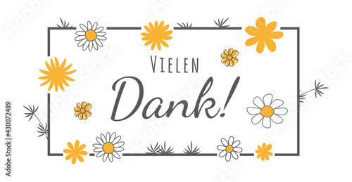 Vielen Dank Schriftzug Handschrift mit gelben Blumen