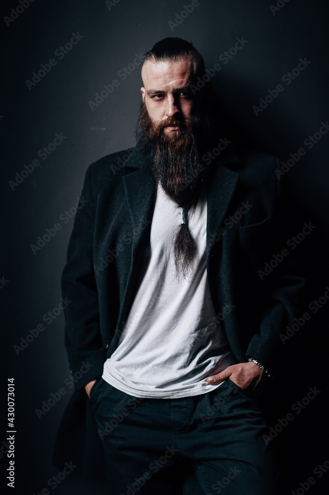 A man with a long beard looks into the camera A man with a long beard looks into the camera