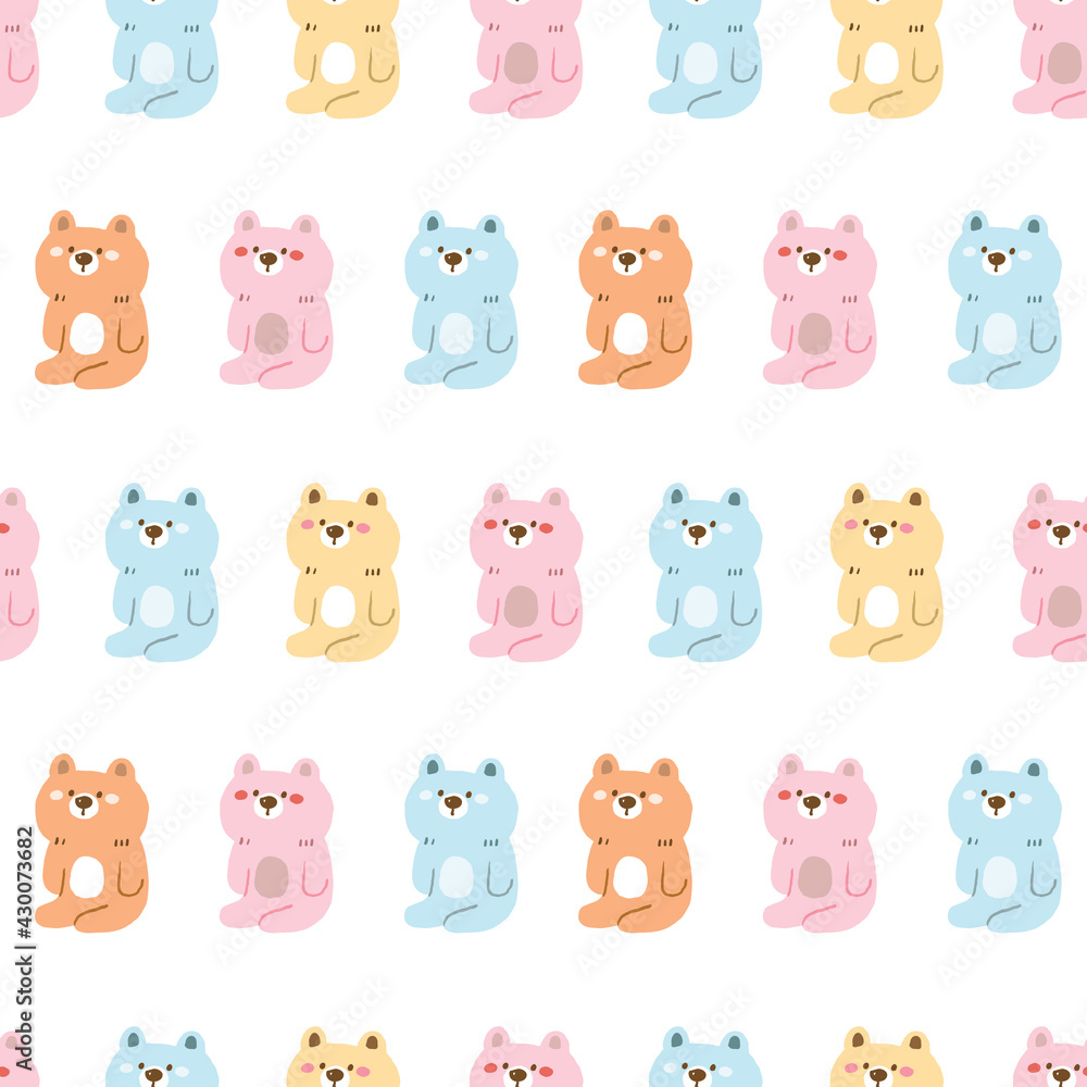 Seamless Pattern of Pastel Cartoon Bear Design on White Background Seamless Pattern of Pastel Cartoon Bear Design on White Background