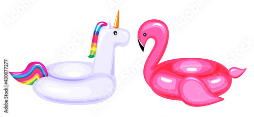 illustration vector flat cute cartoon of inflatable or float on invitation card summer pool party concept.