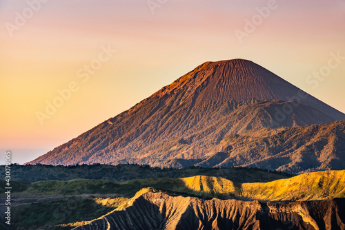 Close up Semeru volcano in in East Java, Indonesia. Bromo Tengger Semeru National Park. Penanjakan Viewpoint.