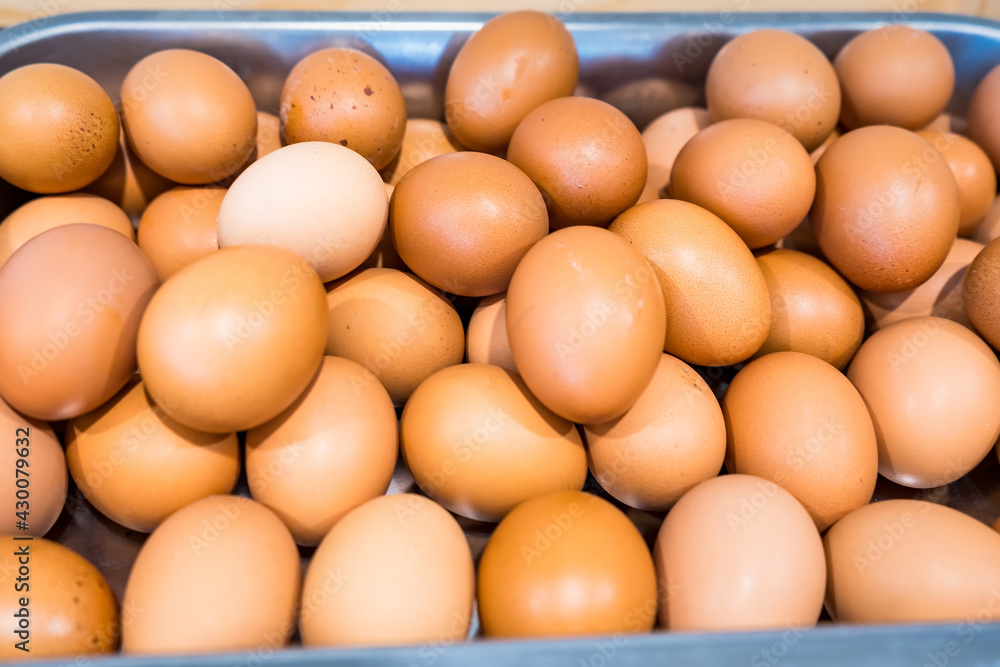 Fresh chicken eggs in a grilled buffet restaurant in Thailand Fresh chicken eggs in a grilled buffet restaurant in Thailand