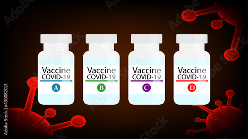 Coronavirus vaccine vector background. Covid-19 corona virus vaccination with vaccine bottle and syringe injection tool for covid19 immunization treatment. Vector illustration.