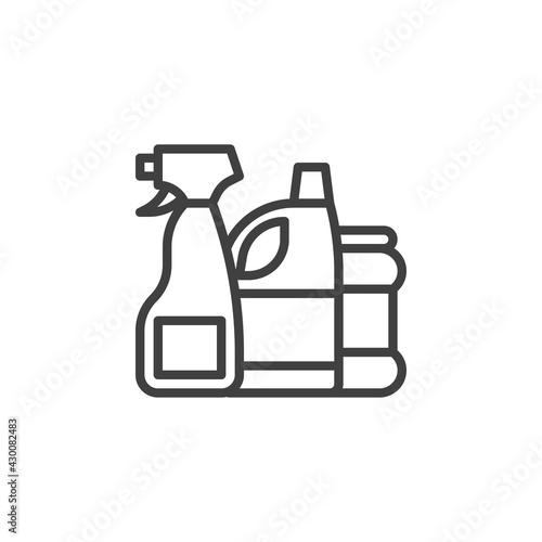 Cleaning supplies products line icon