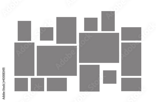 Template collage frames for moodboard, photo album and image gallery. Blank photographs layout. Vector mockup of abstract mosaic grid of pictures isolated on white background