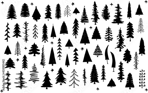 Print op canvas various  silhouette  pine trees  set, isolated vector illustration graphic colle