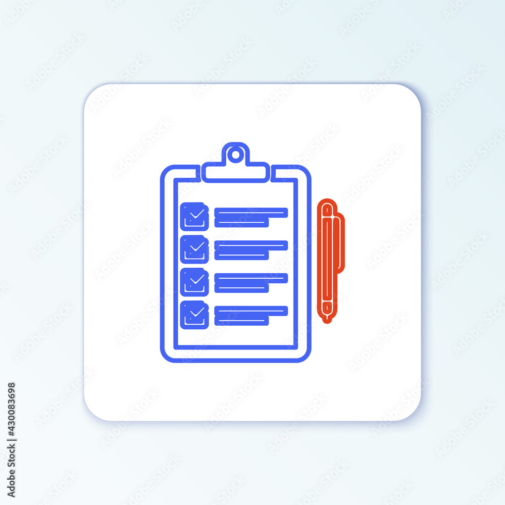 Line Verification of delivery list clipboard and pen icon isolated on white background. Colorful outline concept. Vector Line Verification of delivery list clipboard and pen icon isolated on white background. Colorful outline concept. Vector