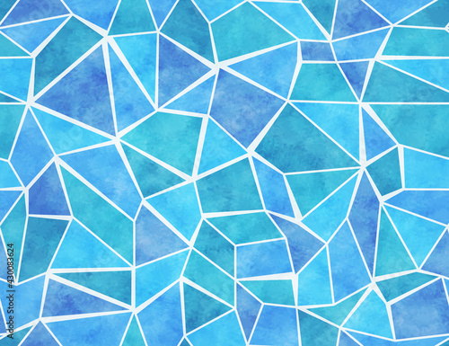 Wallpaper Mural Blue mosaic seamless pattern with watercolor texture