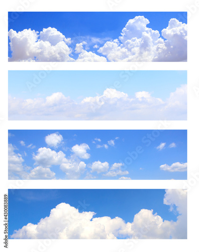 Collection of horizontal banner with white clouds in the blue sky