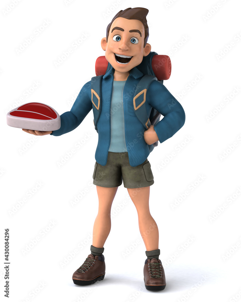 Fun illustration of a 3D cartoon backpacker Fun illustration of a 3D cartoon backpacker