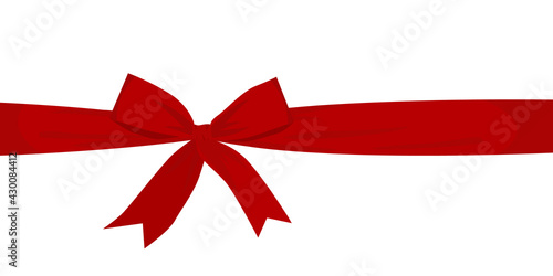 Red ribbon packaging concept with bow. Isolated
