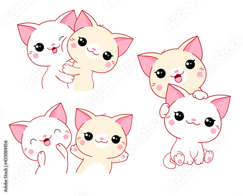 Set of kawaii cats