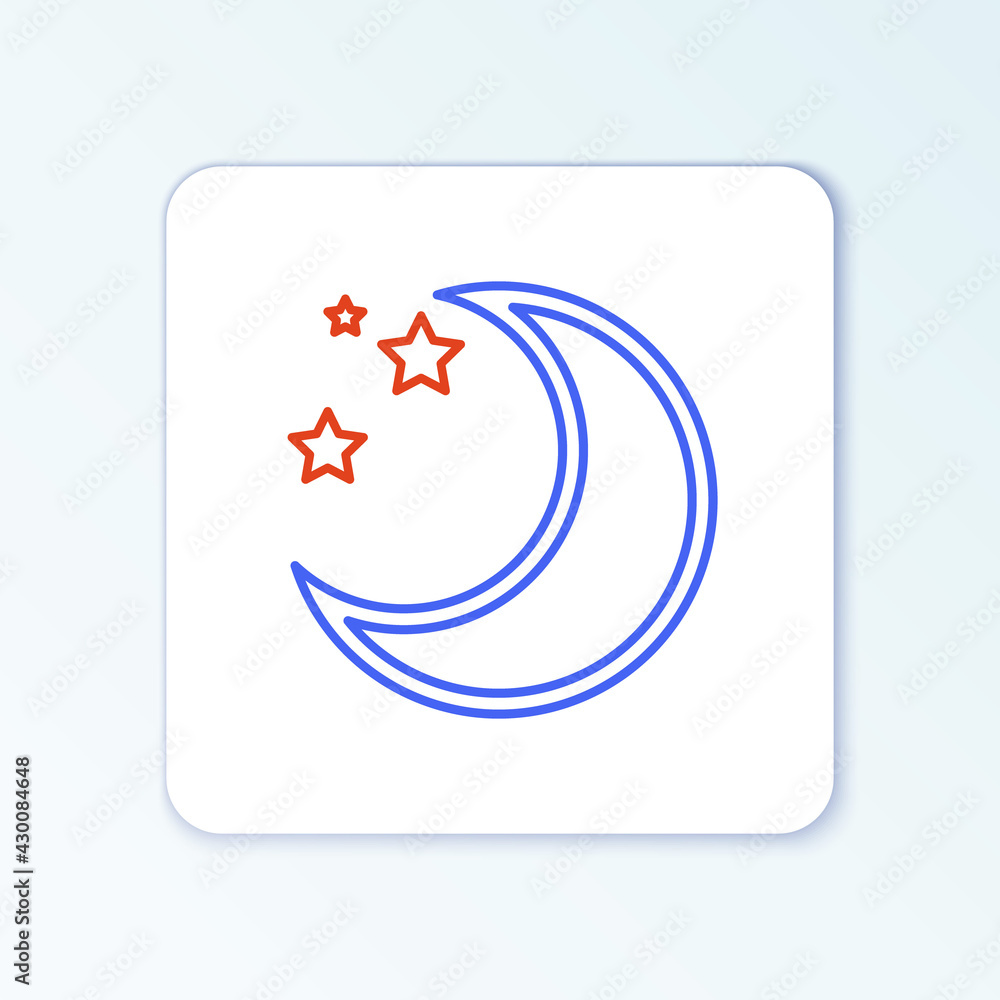 Line Moon and stars icon isolated on white background. Colorful outline concept. Vector Line Moon and stars icon isolated on white background. Colorful outline concept. Vector