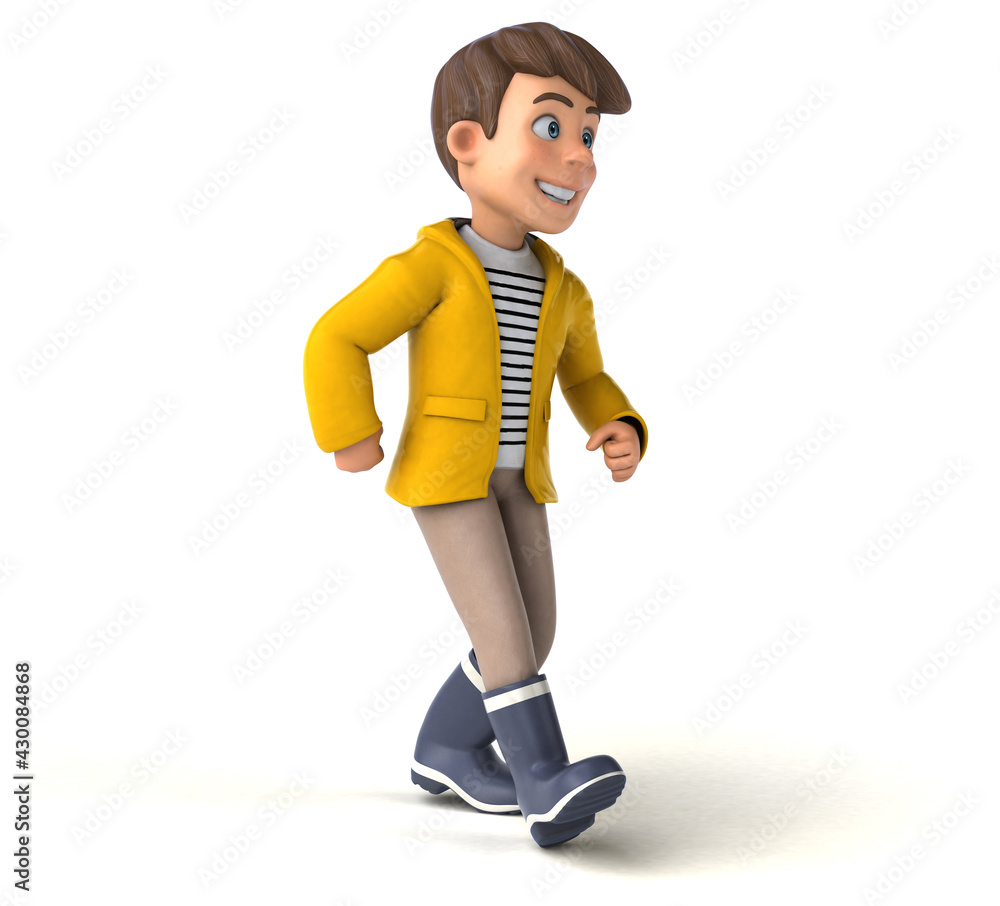 Fun cartoon kid with rain gear Fun cartoon kid with rain gear