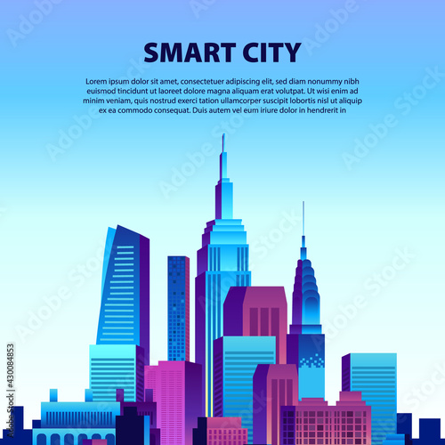 urban big city building skyscraper pop gradient modern color landscape scene illustration