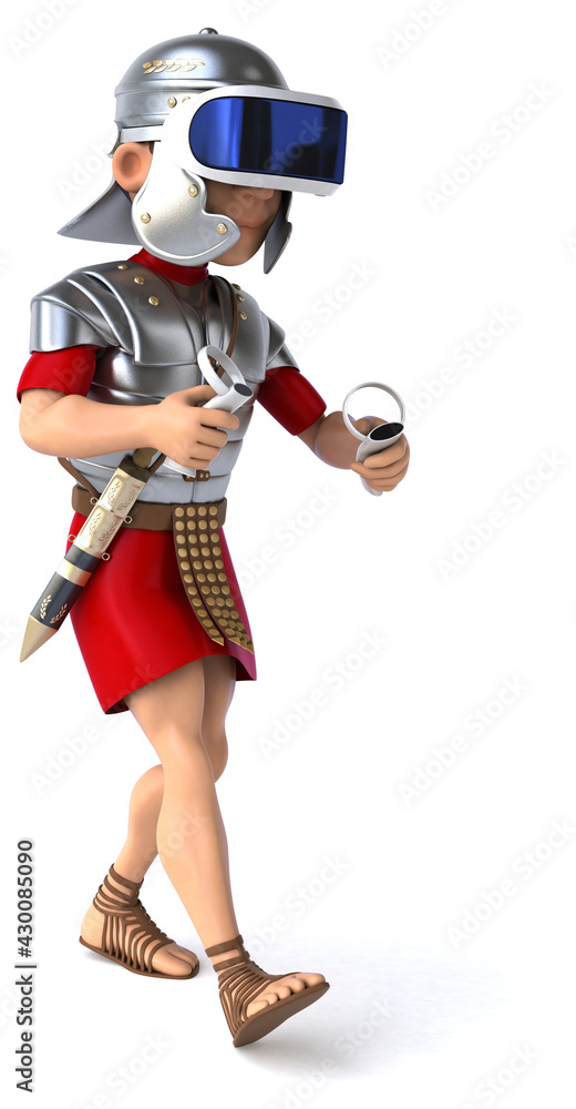 Fun 3D Illustration of a roman soldier with a VR Helmet Fun 3D Illustration of a roman soldier with a VR Helmet