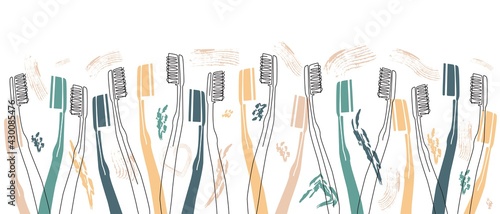 Background with Toothbrushes and Space for Text. Seamless Vector Pattern. Can be used as an element to create a poster, banner, packaging, home decor, advertising or other.