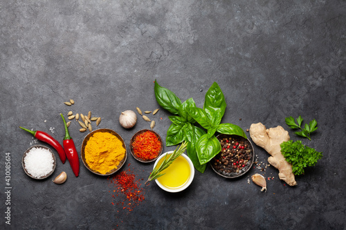 Various spices, herbs and condiments
