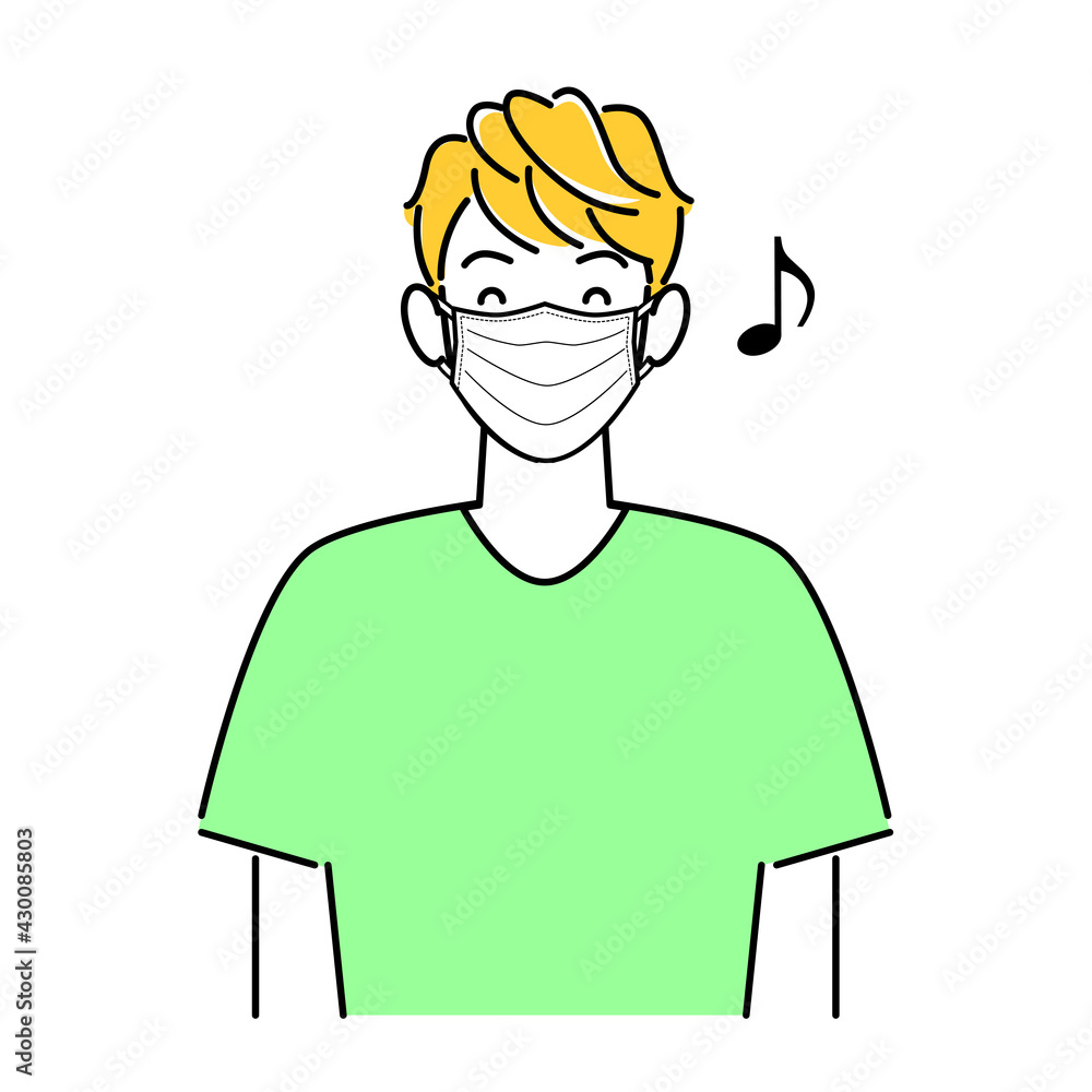 笑顔でマスクをしている爽やかな男性 イラスト シンプル ベクター 
A refreshing man wearing a mask with a smile. Simple illustration. vector.