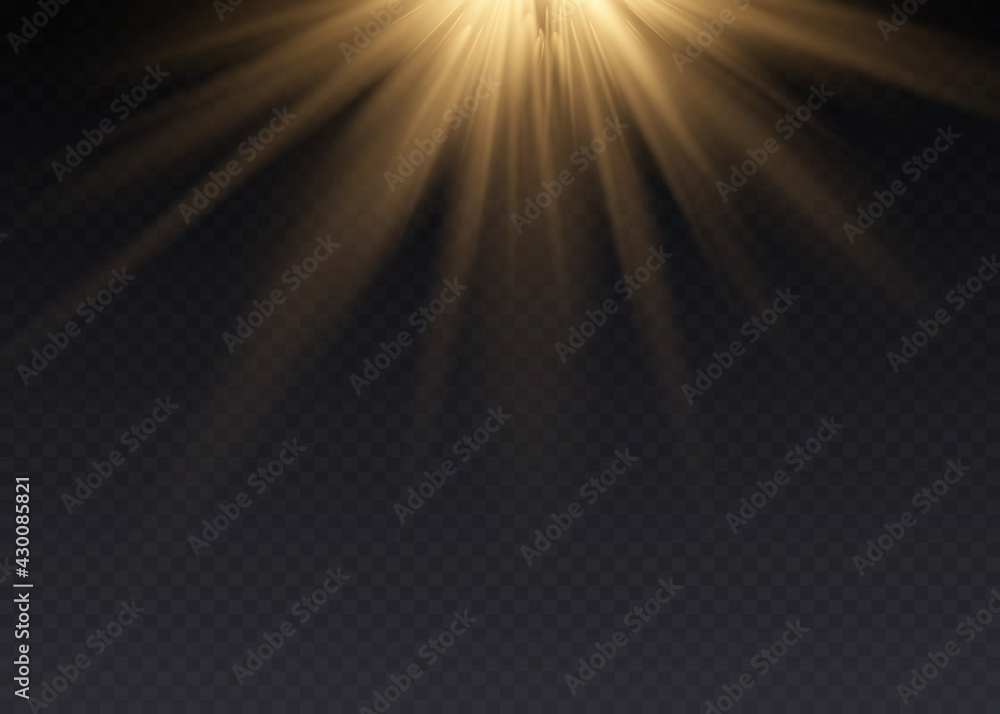 Vector spotlight. Light effect. Horizontal stellar rays and.