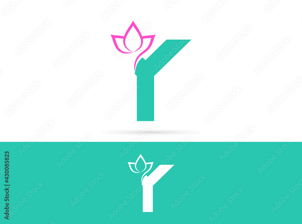 Letter Y lotus logo design. Vector combination of flower and letter Letter Y lotus logo design. Vector combination of flower and letter