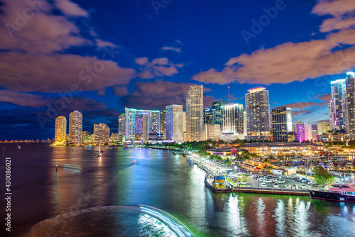 Downtown Miami skyline from Port Boulevard at night  Florida