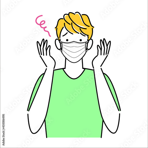 マスクの着用が原因で肌荒れになってしまった男性 イラスト シンプル ベクター