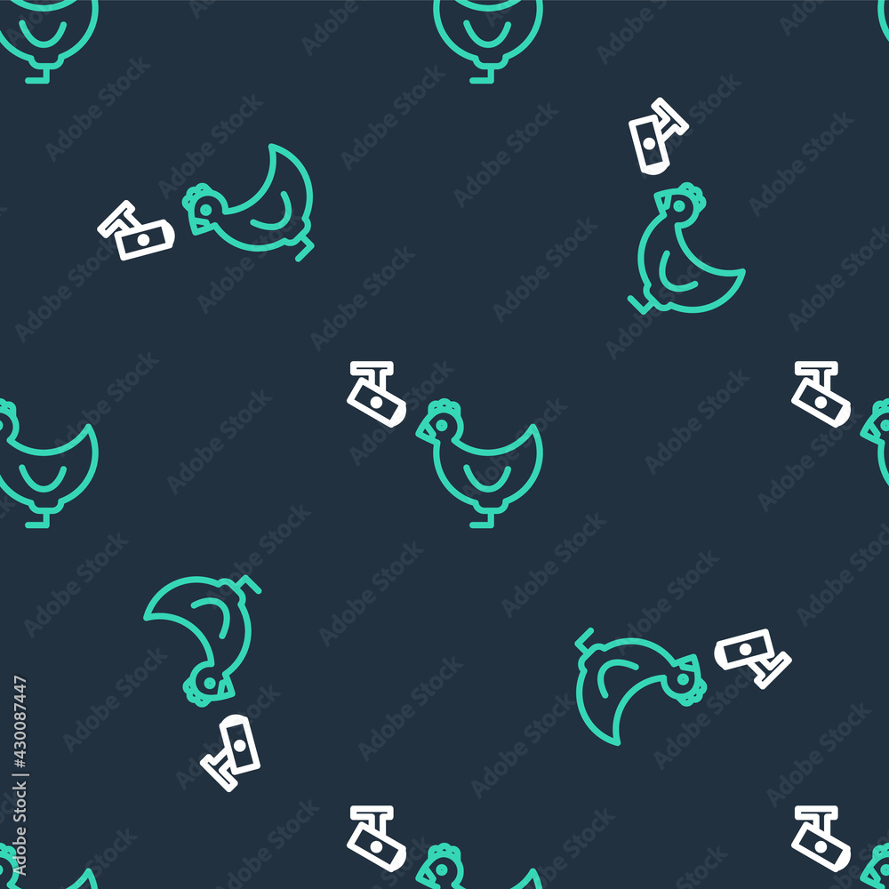 Line Chicken farm and wireless Controlling CCTV security camera icon isolated seamless pattern on black background. Vector Line Chicken farm and wireless Controlling CCTV security camera icon isolated seamless pattern on black background. Vector