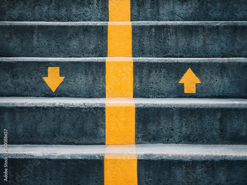 Stairs with arrow direction Sign on the way Left Right lane 