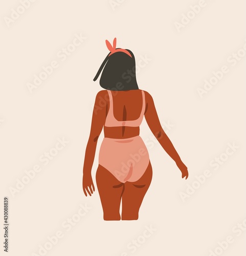 Hand drawn vector abstract flat graphic contemporary aesthetic fashion illustration with bohemian,modern african american female portrait in simple trendy minimal style isolated on pastel background