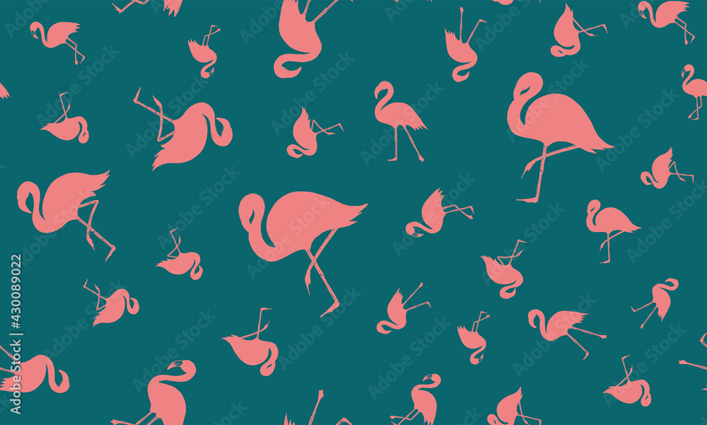 Pink flamingo, Summer background, hand drawn style, vector illustrations.	
