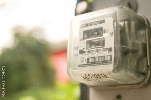 Bangkok, Thailand - 25 Apr 2021: Electricity meter for use in home appliances with a copy area, a modern technology that can accurately and clearly monitor the electricity consumption of a home.