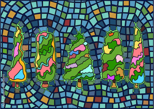 tree pine colorful design moses stained glass illustration vector