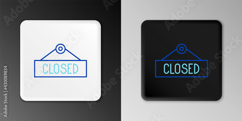Line Hanging sign with text Closed icon isolated on grey background. Business theme for cafe or restaurant. Colorful outline concept. Vector