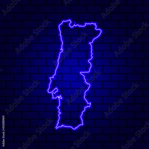 Portugal glowing neon sign on brick wall background